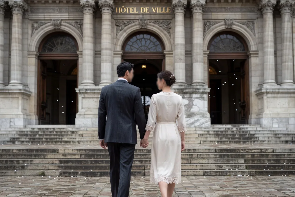 Couple franco-asiatique à la mairie