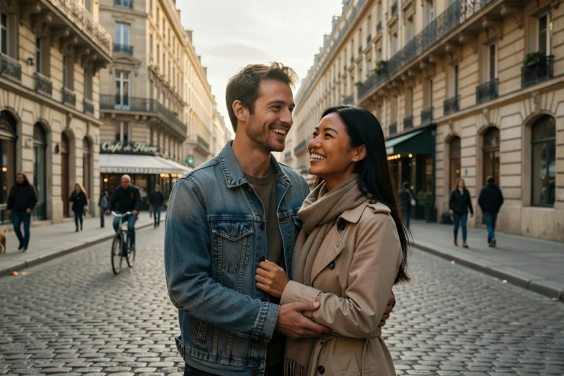 Couple franco-asiatique heureux