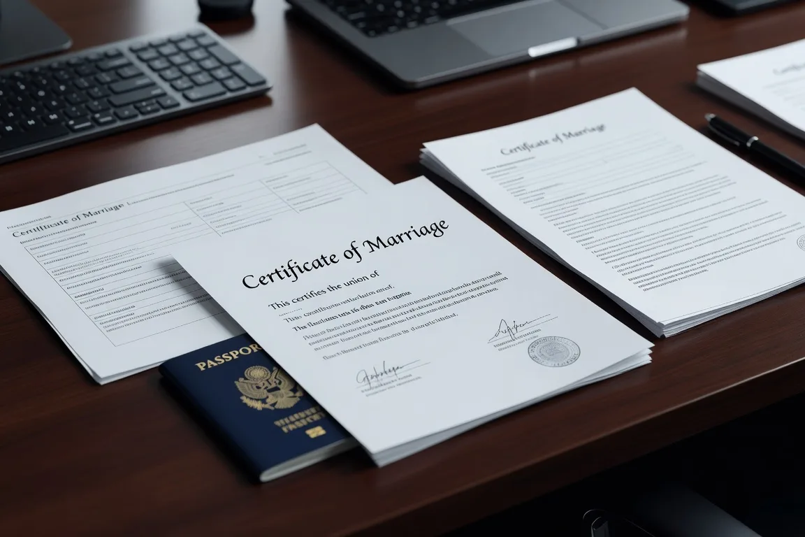 Documents mariage international sur bureau