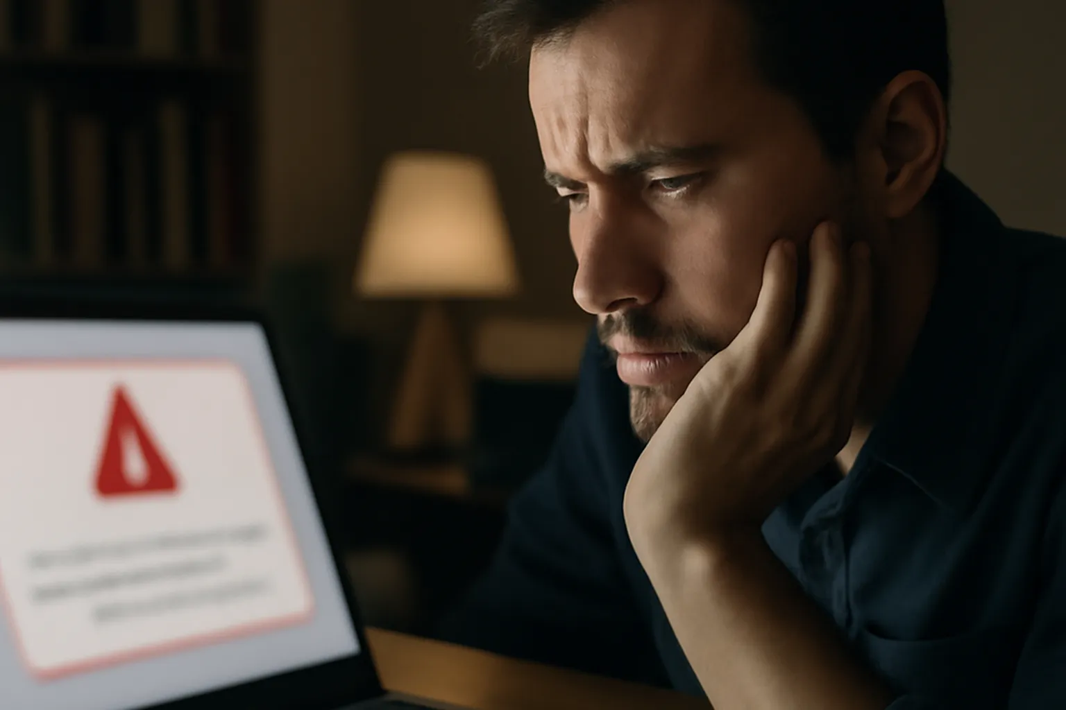 Consultant montrant un signal d'alerte sur un écran de conversation