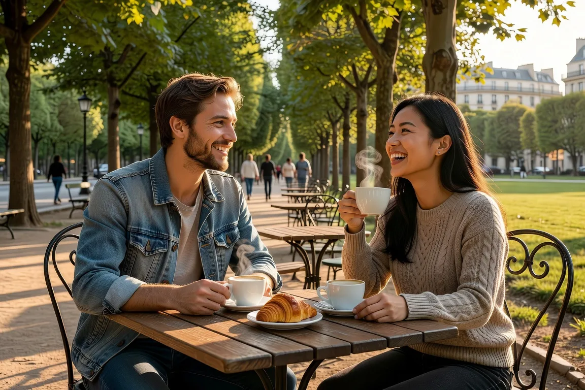 Couple mixte occidental-asiatique moment authentique