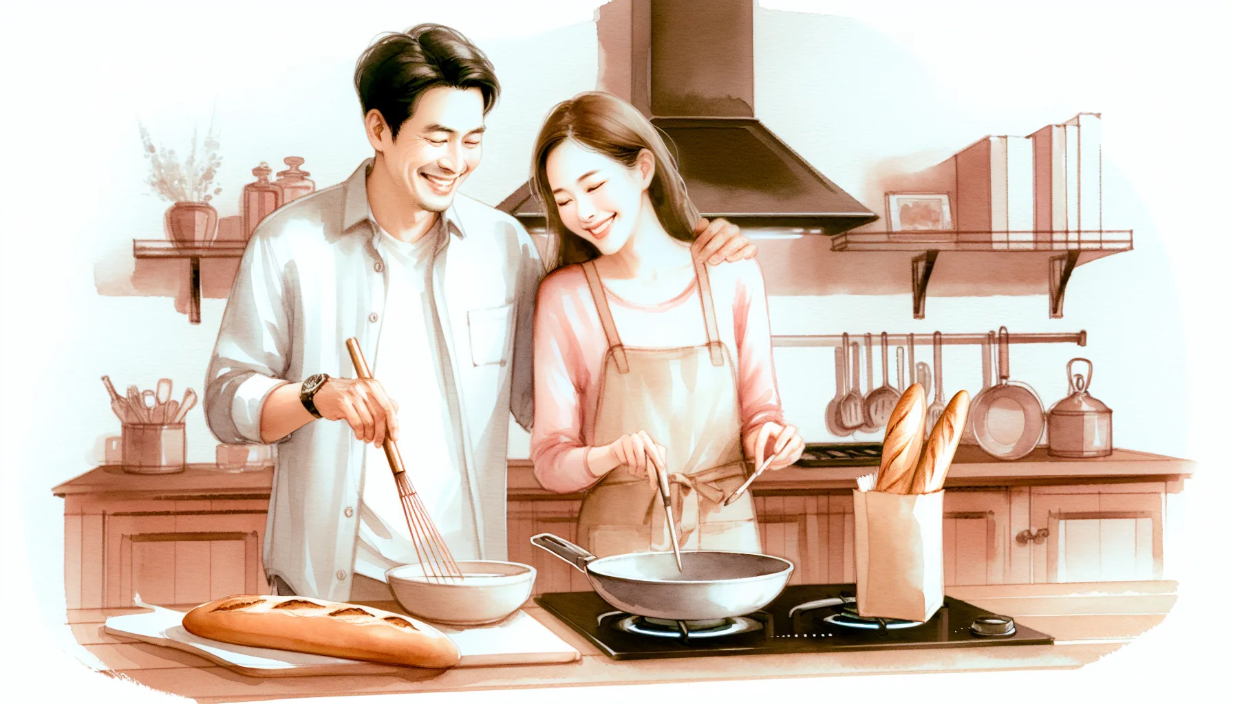 Couple mixte franco-asiatique partageant un moment de bonheur