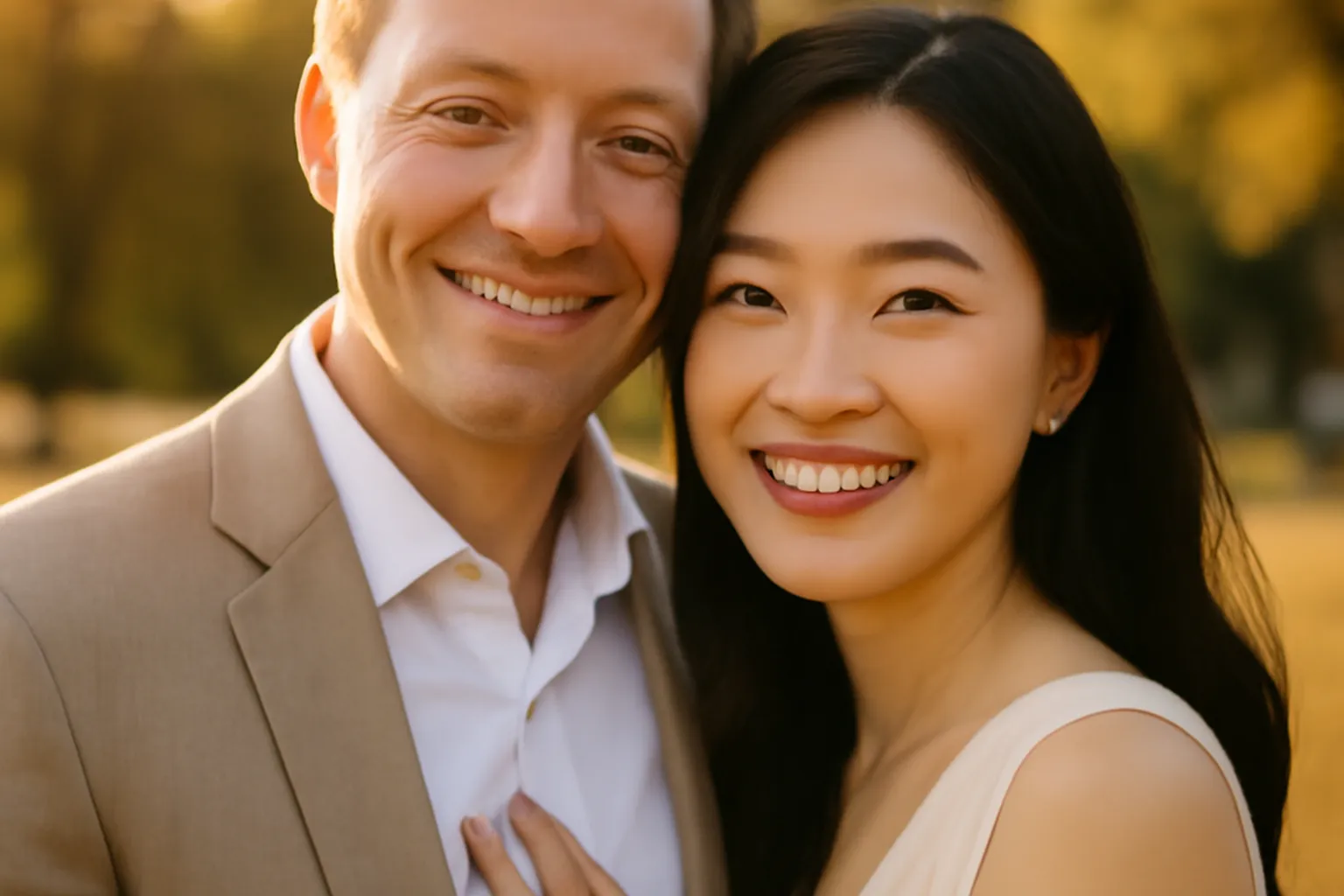 Nicolas et Ji-woo couple franco-coréen dans un jardin de Bordeaux