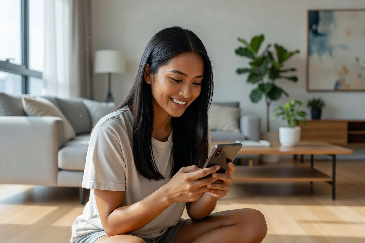 Smartphone avec application de rencontre asiatique gratuite sur fond bois clair