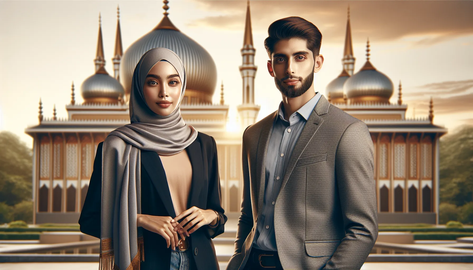 Couple asiatique musulman dans un cadre traditionnel et moderne