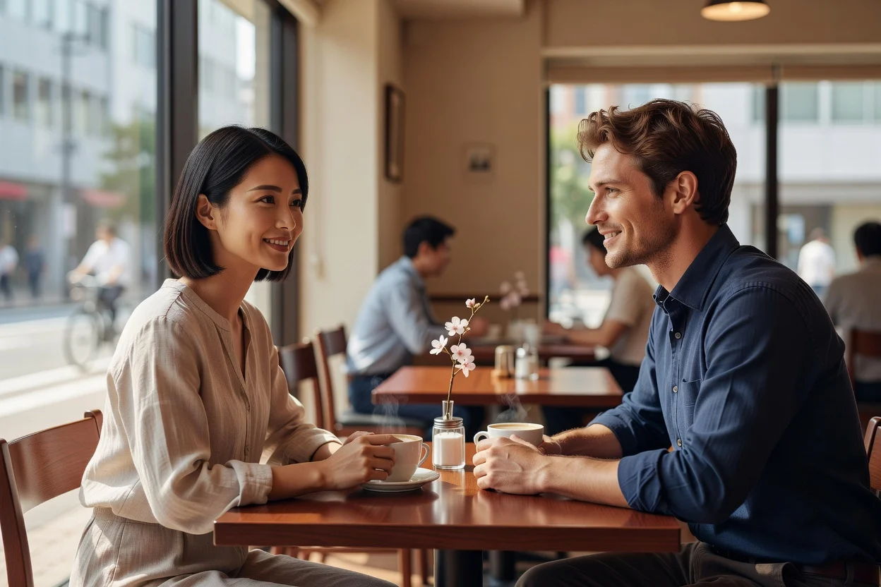 Femme japonaise consultant ses messages de rencontre avec sérénité