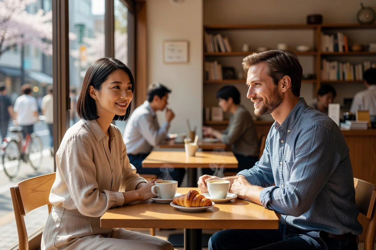 Conversation vidéo respectueuse entre un Français et une Japonaise